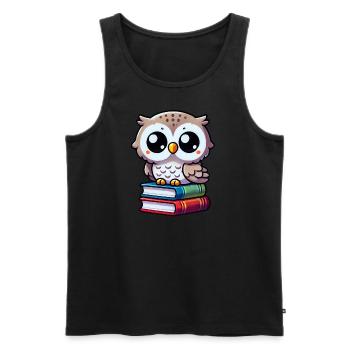 Eule auf Büchern - Männer Premium Bio Tank Top - Schwarz - Vorne - AI Model Male 178 light (178cm)