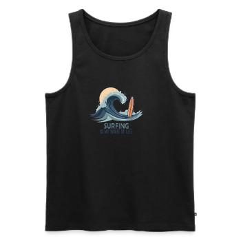 Le surf est ma vague de vie – Surfer & Ocean - Débardeur bio Premium Homme - noir - Devant - AI Model Male 178 light (178cm)