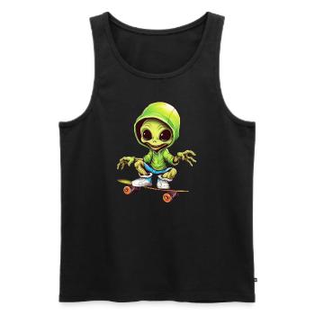 Alien sur le skateboard spatial - Débardeur bio Premium Homme - noir - Devant - Michal (187cm)