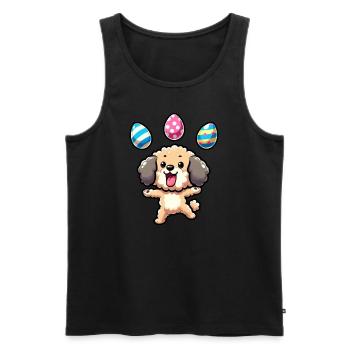 Caniche de Pâques jonglant avec les œufs, chien artistique - Débardeur bio Premium Homme - noir - Devant - Michal (187cm)