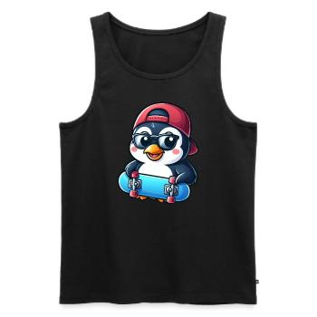 Funny Penguin Skateboard Comic Cartoon Skate - Men's Premium Organic Tank Top - black - Front - AI Model Male 178 light (178cm)