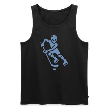Alien Eishockeyspieler Silhouette minimalistisch - Männer Premium Bio Tank Top - Schwarz - Vorne - Michal (187cm)
