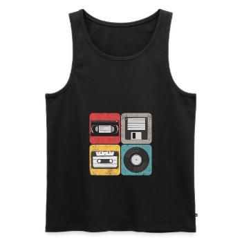Disquette cassette vidéo Vinyle Audio-coffre Retro - Débardeur bio Premium Homme - noir - Devant - Michal (187cm)