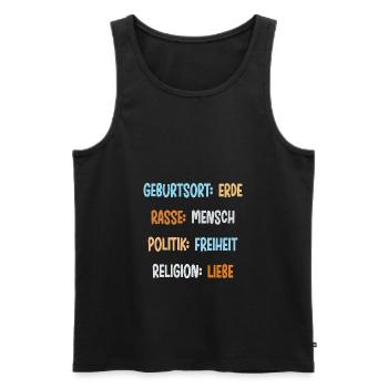Geburtsort Erde Rasse Mensch Antirassismus - Männer Premium Bio Tank Top - Schwarz - Vorne - Michal (187cm)