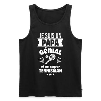 Papa génial & tennisman – idée fête des pères - Débardeur bio Premium Homme - noir - Devant - Michal (187cm)