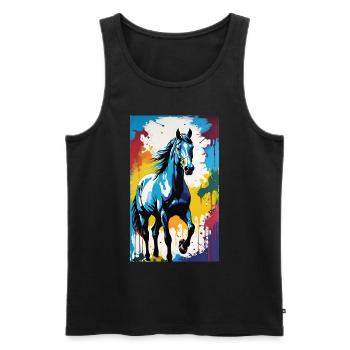 Cheval | Équitation | Animaux | Monture | Coloré - Débardeur bio Premium Homme - noir - Devant - Michal (187cm)