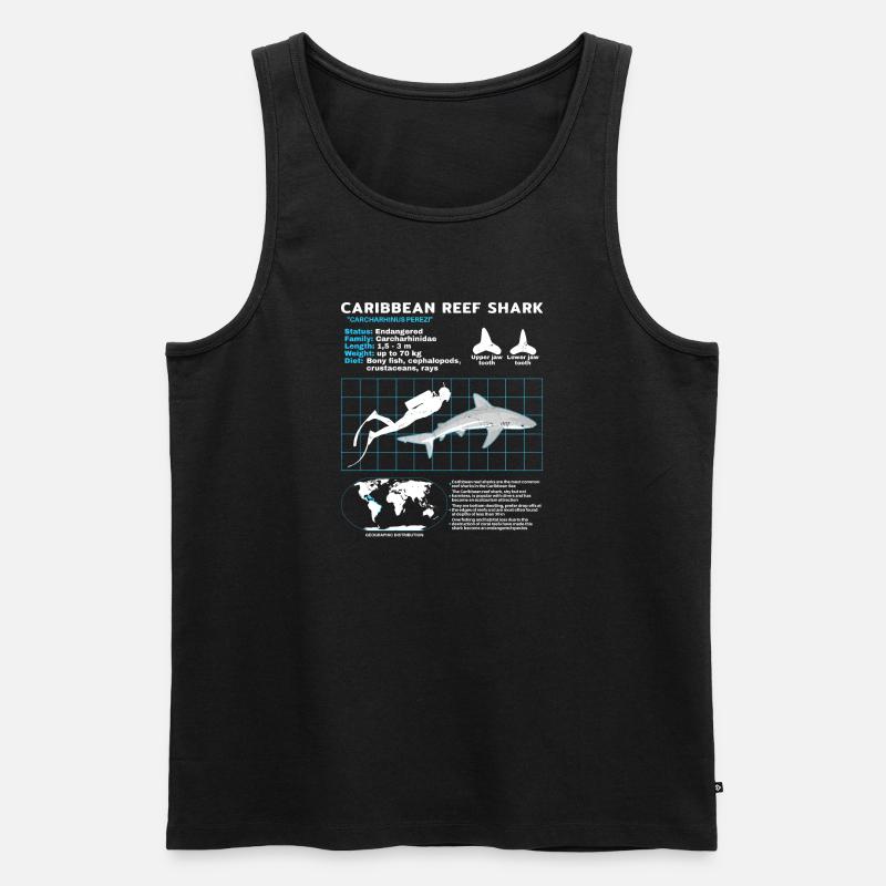 Fiche technique du requin de récif des Caraïbes - Débardeur bio Premium Homme - noir