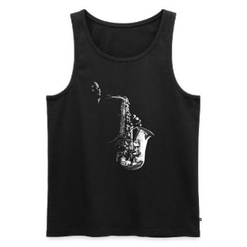 SAXOPHONE, SAXOPHONE ET SAXOPHONISTE SUR NOIR - Débardeur bio Premium Homme - noir - Devant - AI Model Male 178 light (178cm)
