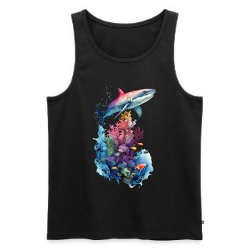 Shark Ocean Landscape - Men's Premium Organic Tank Top - black - Front - AI Model Male 178 light (178cm)