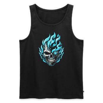 Crâne de flamme cyberpunk - Débardeur bio Premium Homme - noir - Devant - AI Model Male 178 light (178cm)