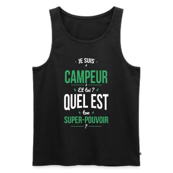Je suis campeur - Super-pouvoir - Débardeur bio Premium Homme - noir - Devant - AI Model Male 178 light (178cm)