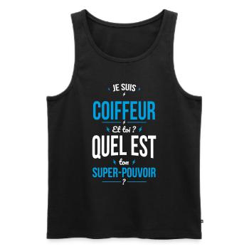 Je suis coiffeur - Super-pouvoir - Débardeur bio Premium Homme - noir - Devant - AI Model Male 178 light (178cm)
