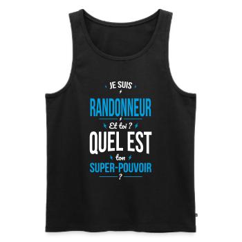 Je suis randonneur -Super-pouvoir - Débardeur bio Premium Homme - noir - Devant - AI Model Male 178 light (178cm)