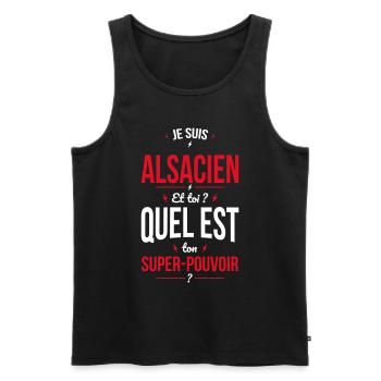 Je suis Alsacien - Super-pouvoir - Cadeau Humour - Débardeur bio Premium Homme - noir - Devant - Michal (187cm)