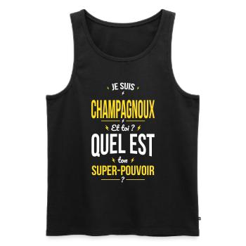 Je suis Champagnoux - Super-pouvoir - Humour - Débardeur bio Premium Homme - noir - Devant - Michal (187cm)