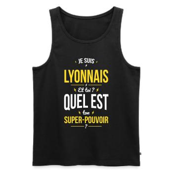 Je suis Lyonnais - Super-pouvoir - Cadeau Humour - Débardeur bio Premium Homme - noir - Devant - Michal (187cm)