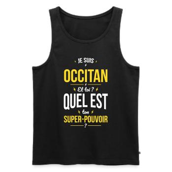 Je suis Occitan - Super-pouvoir - Cadeau Humour - Débardeur bio Premium Homme - noir - Devant - Michal (187cm)