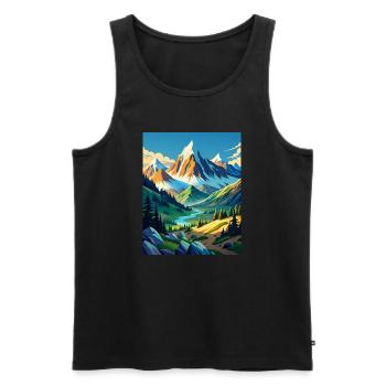 Mountain beauty with trees and a river - Men's Premium Organic Tank Top - black - Front - AI Model Male 178 light (178cm)