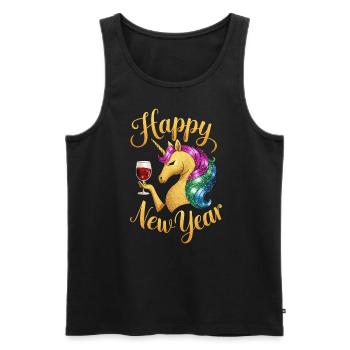 Fête du Nouvel An Licorne Nouvel An Bonne Année - Débardeur bio Premium Homme - noir - Devant - Michal (187cm)