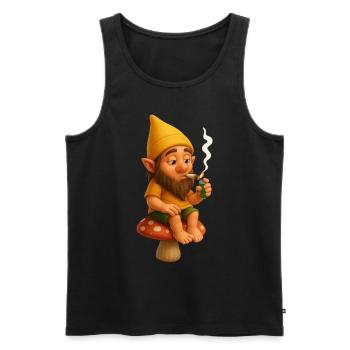 Kiffender Zwerg auf Pilz - Cannabis - Männer Premium Bio Tank Top - Schwarz - Vorne - Michal (187cm)