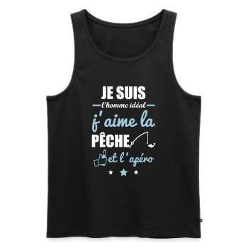 Homme idéal Pêche, idée cadeau pêcheur - Débardeur bio Premium Homme - noir - Devant - Michal (187cm)