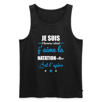 Homme idéal Natation, nageur, piscine - Débardeur bio Premium Homme - noir - Devant - Michal (187cm)