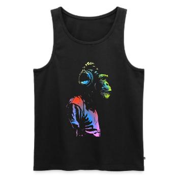 Monkey with Headphones 🎧 - Men's Premium Organic Tank Top - black - Front - AI Model Male 178 light (178cm)