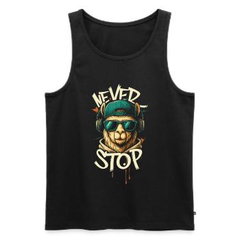 Llama DJ Never Stop - Männer Premium Bio Tank Top - Schwarz - Vorne - AI Model Male 178 light (178cm)