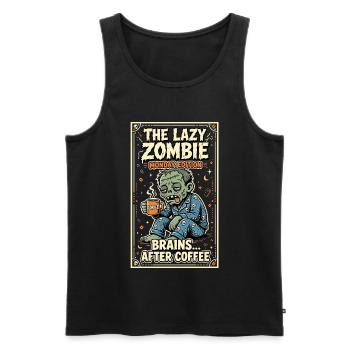 Humour de café du Lundi-zombie paresseux - Débardeur bio Premium Homme - noir - Devant - Michal (187cm)