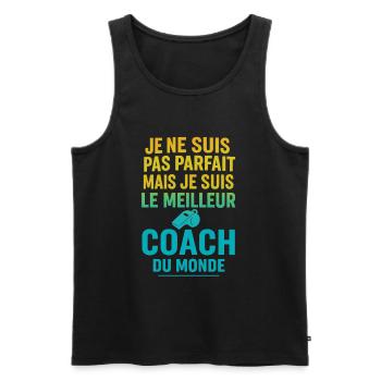 Meilleur coach du monde idée cadeau - Débardeur bio Premium Homme - noir - Devant - Michal (187cm)