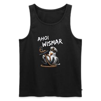 Ahoy Wismar with funny seagull and anchor - Men's Premium Organic Tank Top - black - Front - Michal (187cm)