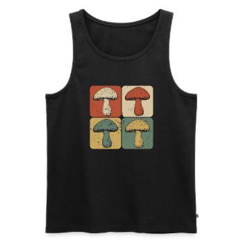 Four Mushrooms Vintage - Men's Premium Organic Tank Top - black - Front - AI Model Male 178 light (178cm)