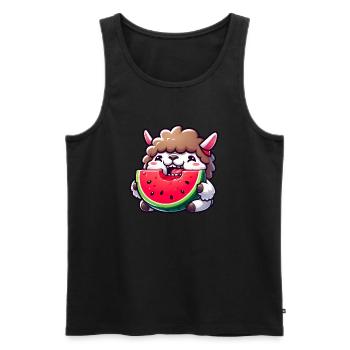 Drôle de lama mouton agneau avec pastèque dessin animé - Débardeur bio Premium Homme - noir - Devant - Michal (187cm)