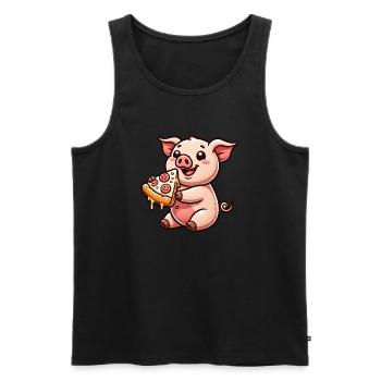 cochon dessin animé fermier pizza amateur de pizza - Débardeur bio Premium Homme - noir - Devant - Michal (187cm)