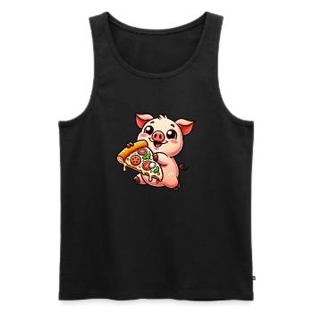 Funny Pig Pizza Cartoon Pizza Lover - Men's Premium Organic Tank Top - black - Front - AI Model Male 178 light (178cm)