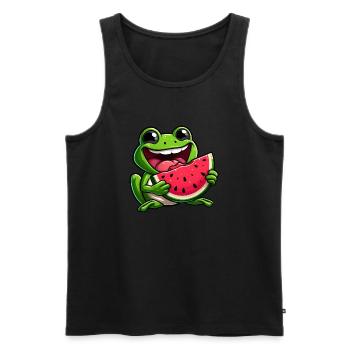 Lustiger Frosch Wassermelone Sommerfrucht Design - Männer Premium Bio Tank Top - Schwarz - Vorne - AI Model Male 178 light (178cm)