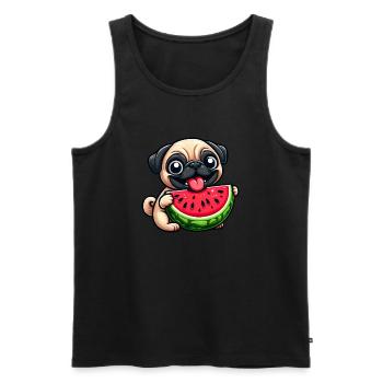 Sweet Pug Watermelon Summer Fruit Happy - Men's Premium Organic Tank Top - black - Front - Michal (187cm)