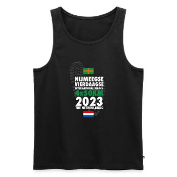 2023 Nimwegen Viertagemärsche 4 x 50 km - Männer Premium Bio Tank Top - Schwarz - Vorne - AI Model Male 178 light (178cm)