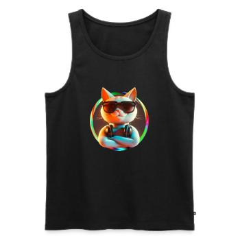 Katze Brille Turntable DJ Disco Club Kopfhörer - Männer Premium Bio Tank Top - Schwarz - Vorne - Michal (187cm)