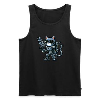 Cool Cat Cyborg Cartoon Mech Robot - Men's Premium Organic Tank Top - black - Front - AI Model Male 178 light (178cm)