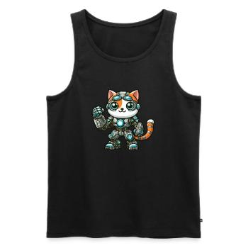 Cool Cartoon Cat Cat Robot Cyborg Mech - Men's Premium Organic Tank Top - black - Front - AI Model Male 178 light (178cm)