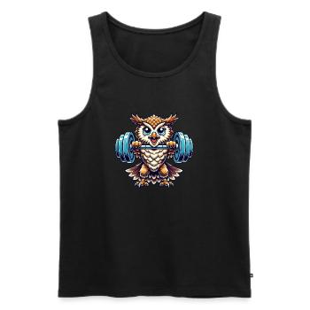 hibou poids haltérophilie fort hibou forme physique - Débardeur bio Premium Homme - noir - Devant - Michal (187cm)