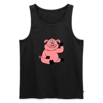 Cute cartoon comic pig waves friendly - Men's Premium Organic Tank Top - black - Front - AI Model Male 178 light (178cm)