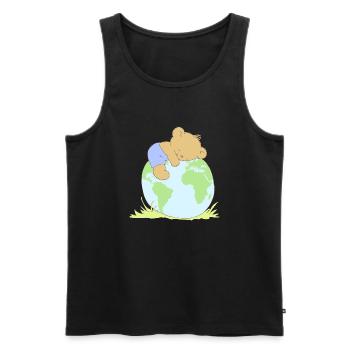 Cute Teddy Bear hugging world globe. - Débardeur bio Premium Homme - noir - Devant - Michal (187cm)
