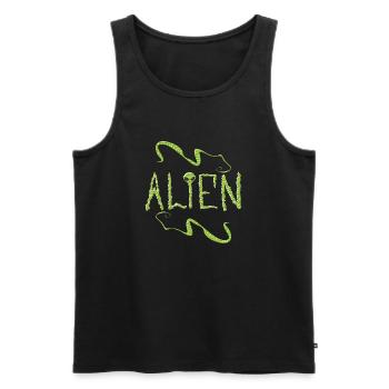 Alien aux yeux noir extraterrestre vert caché - Débardeur bio Premium Homme - noir - Devant - Michal (187cm)