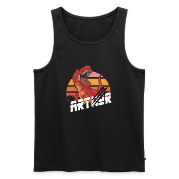 ARTHUR - Beau prénom de garçon avec T-REX Dino - Débardeur bio Premium Homme - noir - Devant - AI Model Male 178 light (178cm)