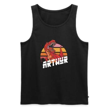 ARTHUR - Beau prénom de garçon avec T-REX Dino - Débardeur bio Premium Homme - noir - Devant - Michal (187cm)