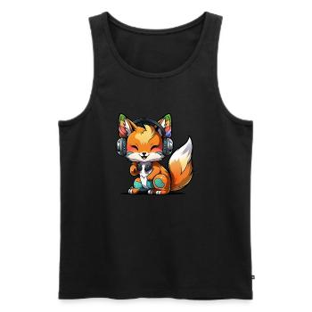 Kawaii Süßer Fröhlicher Bunter Fuchs mit Kopfhörern - Männer Premium Bio Tank Top - Schwarz - Vorne - Michal (187cm)