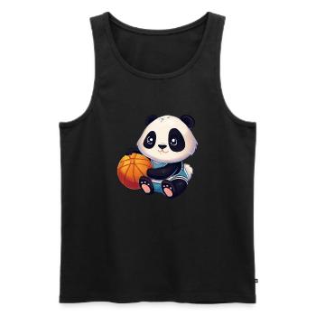 Panda mignon assis et tenant un ballon de basket - Débardeur bio Premium Homme - noir - Devant - Michal (187cm)