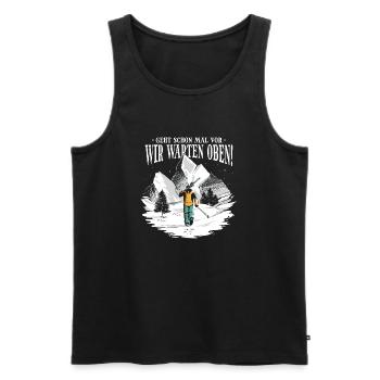 Skiing in the mountains - Men's Premium Organic Tank Top - black - Front - AI Model Male 178 light (178cm)